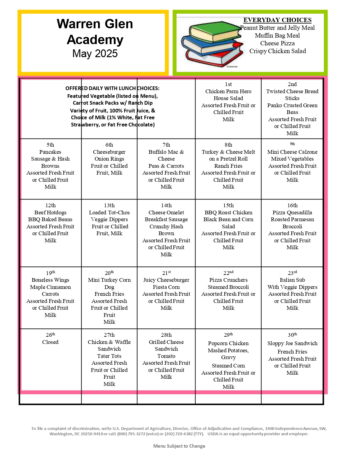 Warren Glen Lunch Menu May 2025 IMG